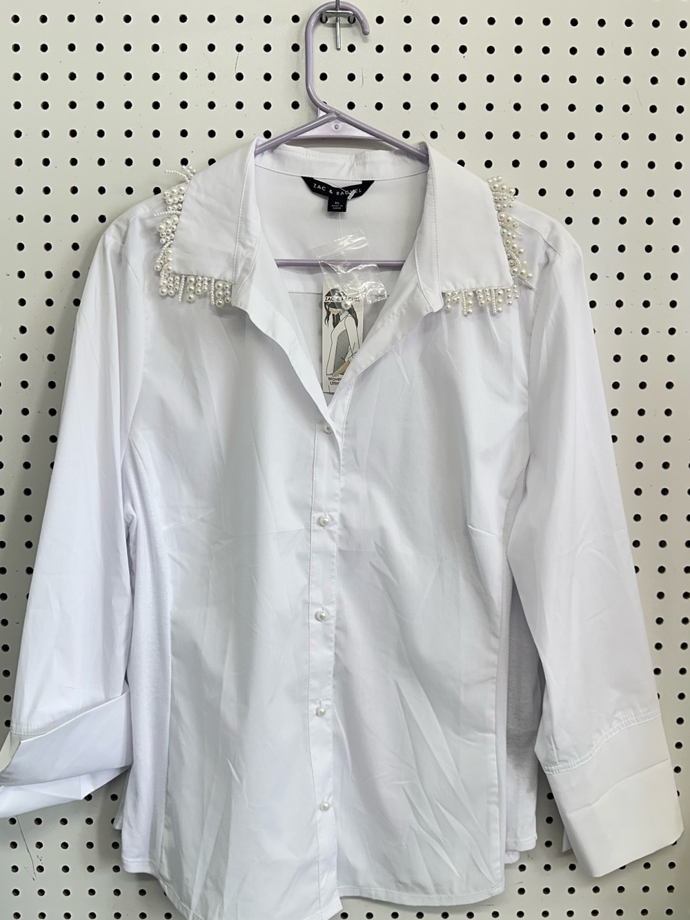 Zac & Rachel White Button-Down Shirt with Pearl Trim